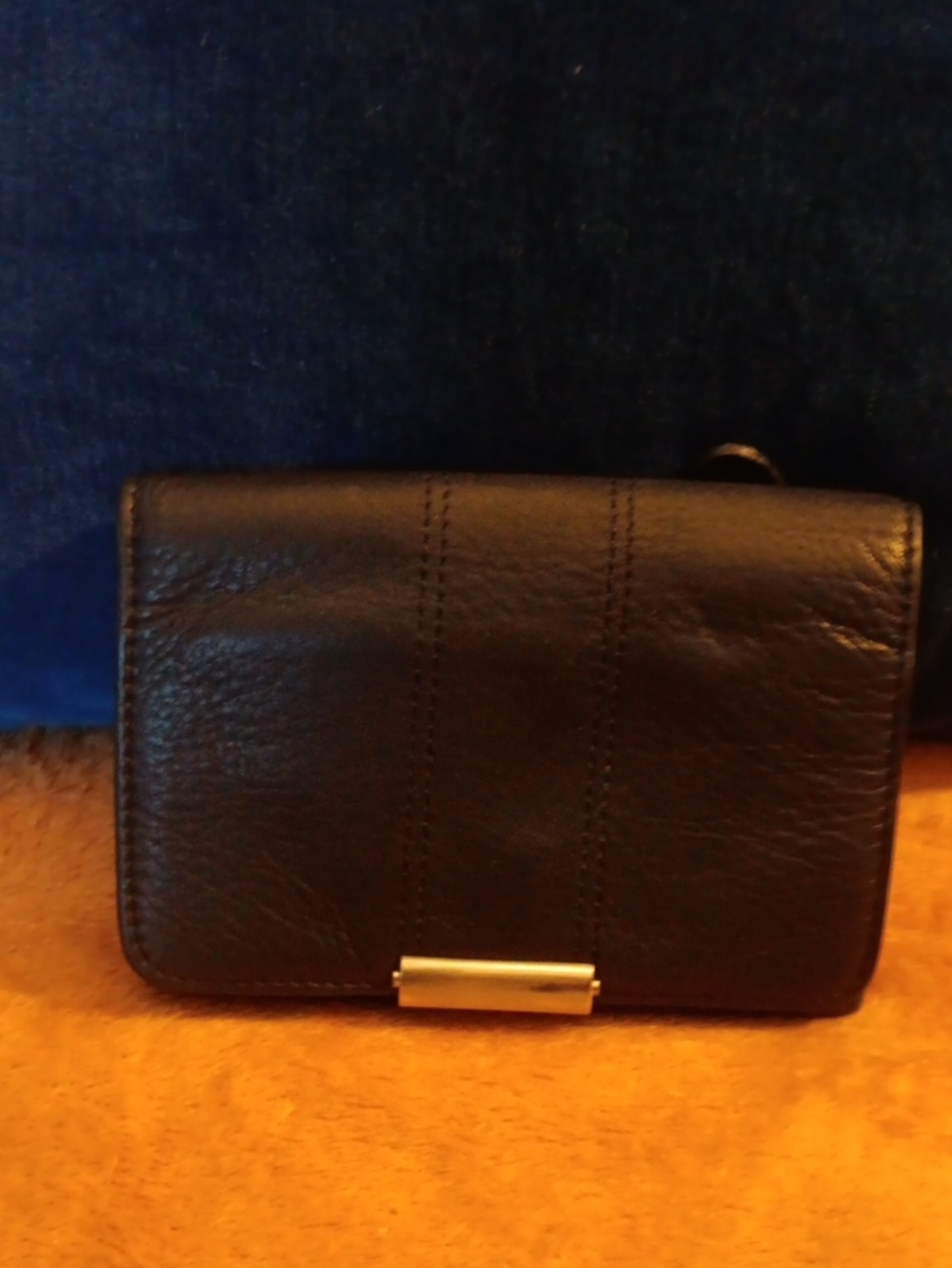 Pelle Studio Black Leather Compact Wallet with Metal Accent